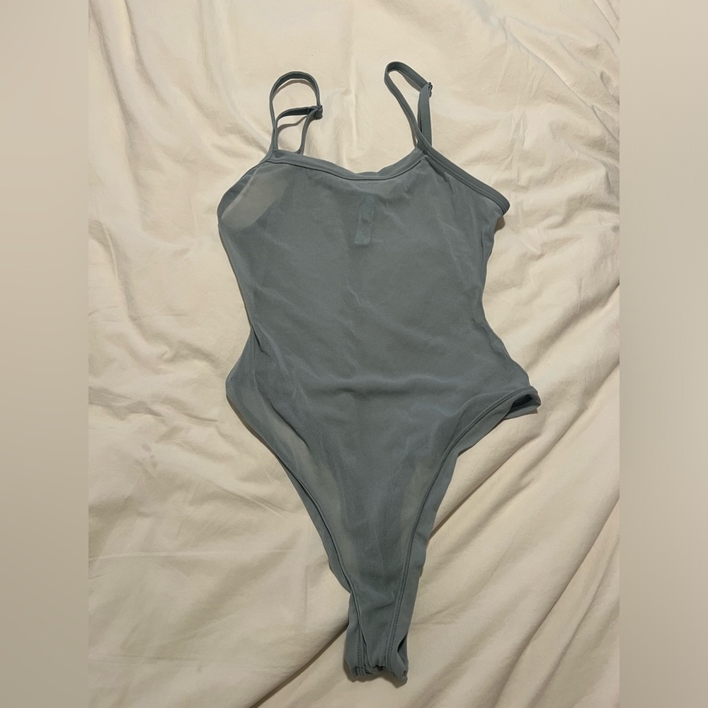 Skims Mesh Thong Bodysuit | Light Blue | Size L